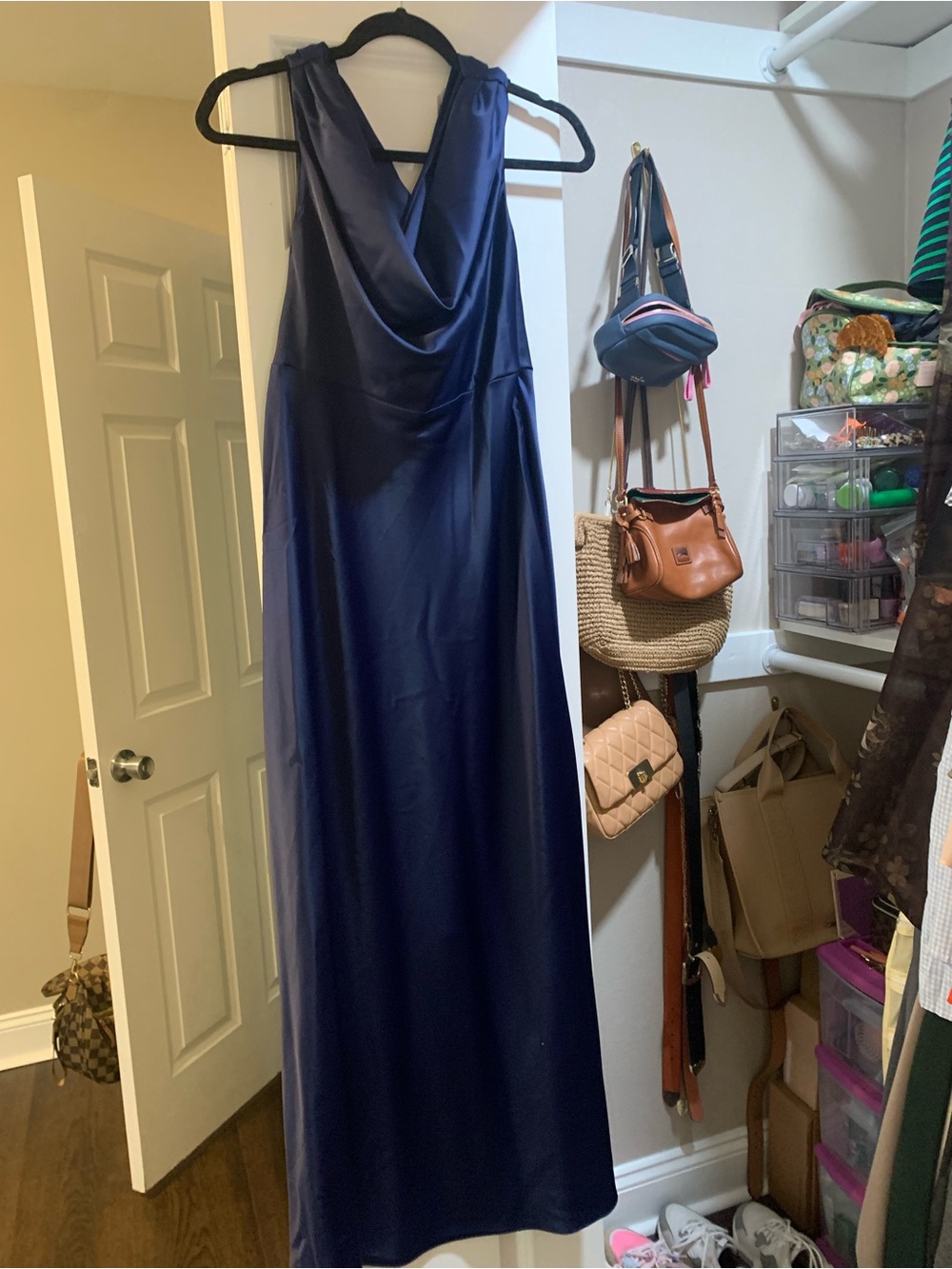 Joie Midnight Navy Satin Cowl Neck Maxi Dress
